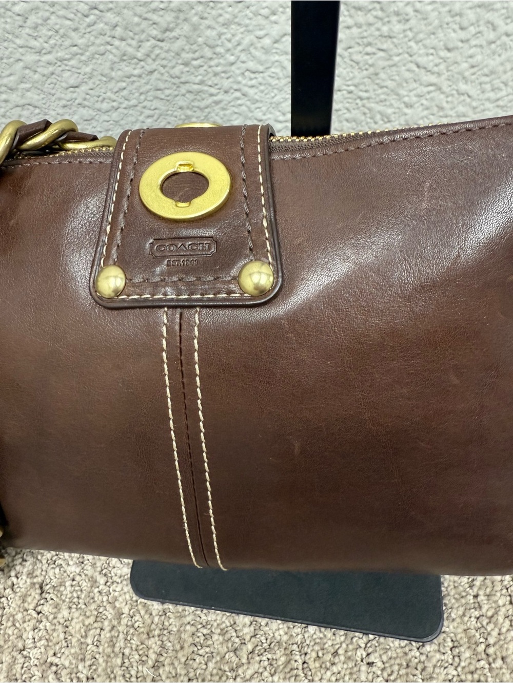 Rare Vintage Y2K Coach Bridget Legacy Brown Leather Turnlock Shoulder Bag F13756 - Picture 3 of 16